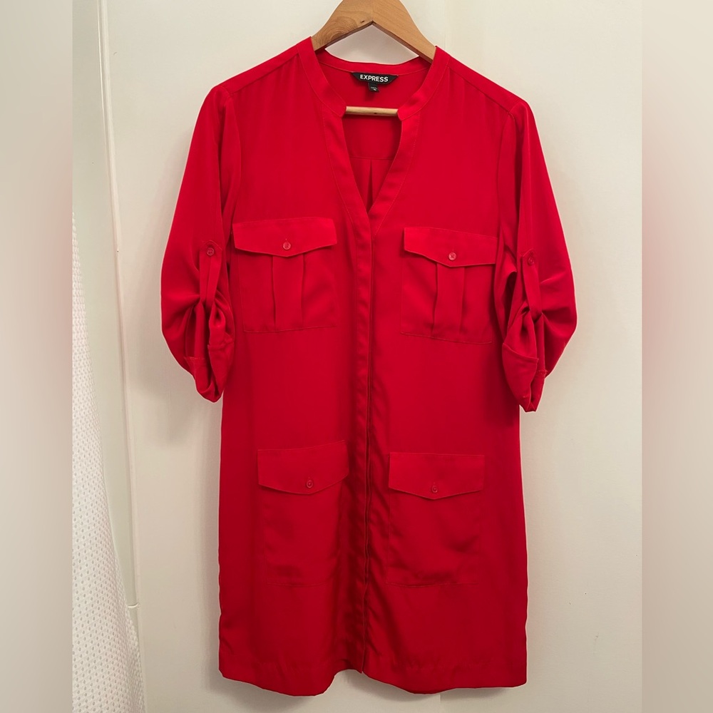Express Vibrant Red Shirt Dress Medium